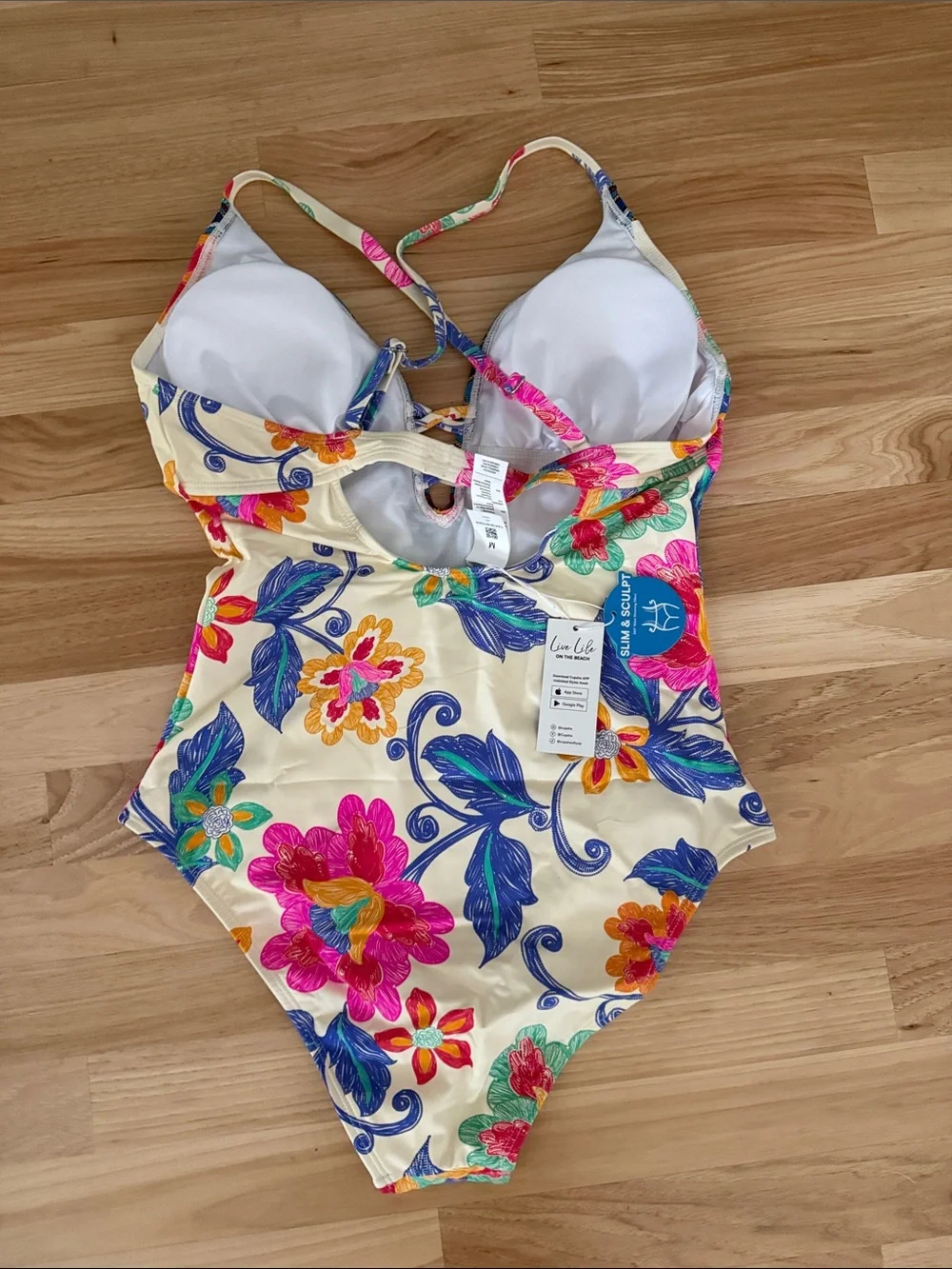 Cupshe Cream Floral Kids One-Piece Swimsuit with Pink, Blue & Orange Flowers